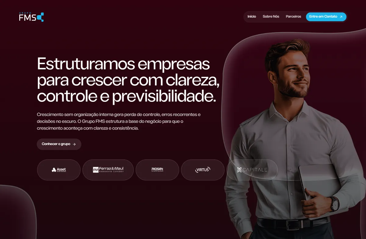 Site da Grupo FMS, grupo empresarial, feito por Jônatas Torres