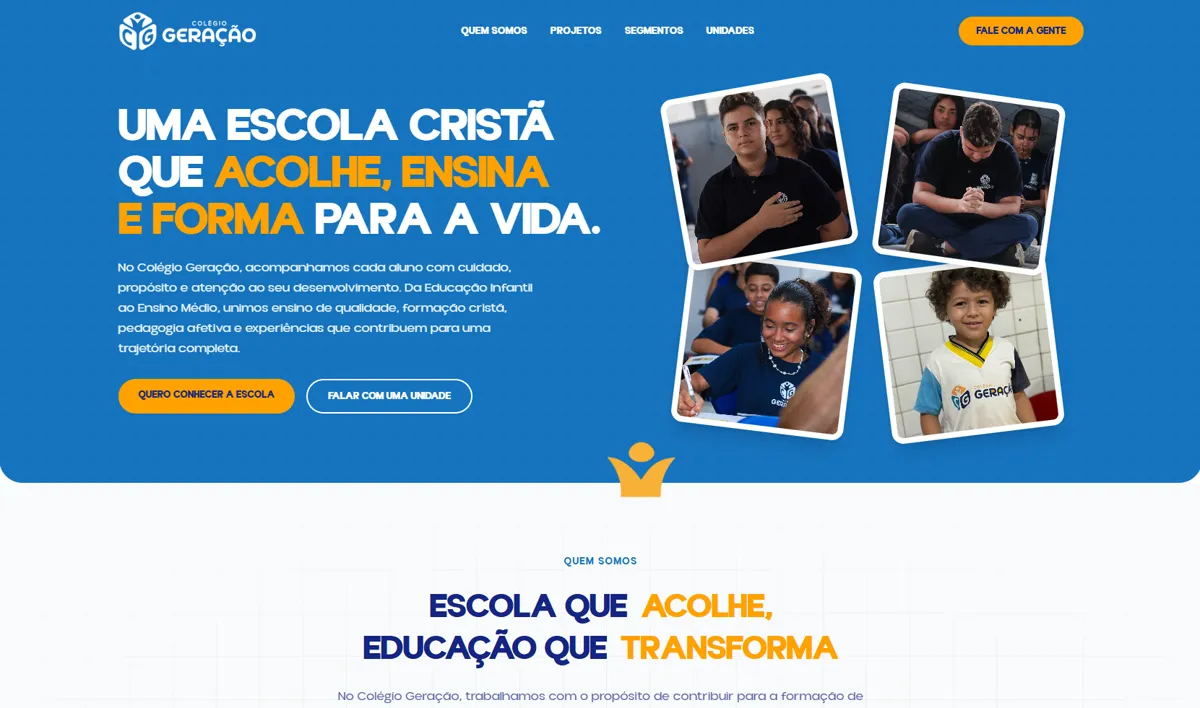 Site da Colégio Geração, escola, feito por Jônatas Torres