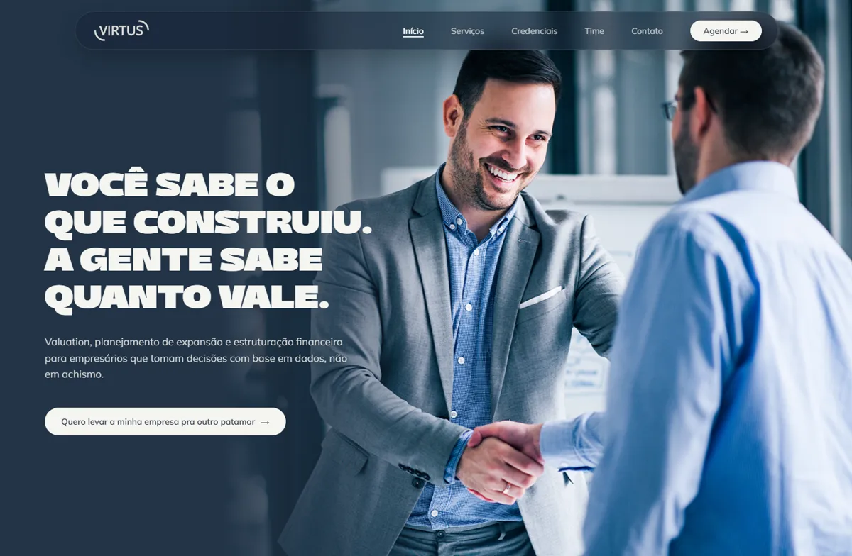 Site da Virtus, consultoria financeira, feito por Jônatas Torres